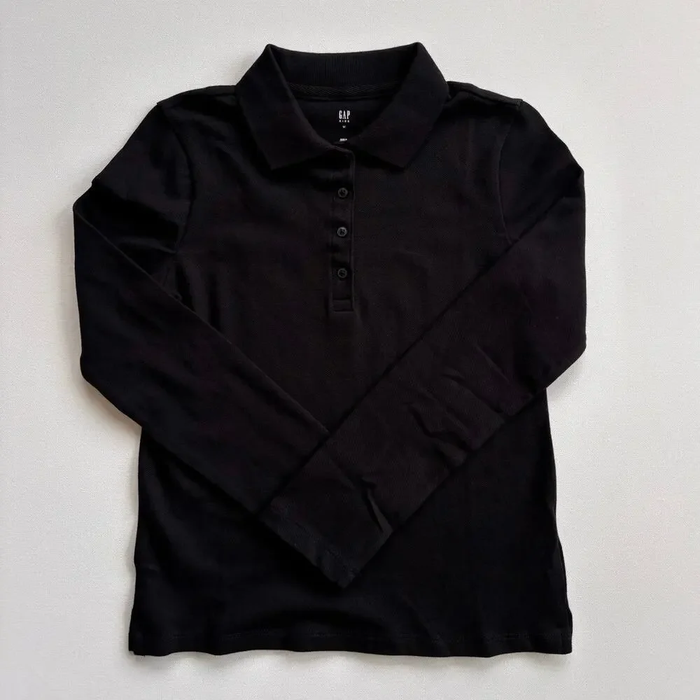 Gap Kids Uniform Stretch Pique Polo Shirt Kids Size 8 Black NWT